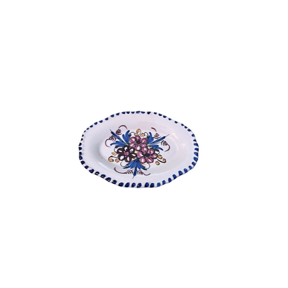 Vintage Mexican Talavera Pottery Trinket Soap Dish 6x4 Floral Wall Hanging Blue